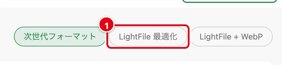 上のタブ。「LightFile 最適化」に1の印
